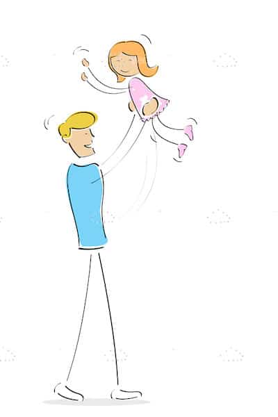 Man Playing with Little Girl in Hand-drawn Style